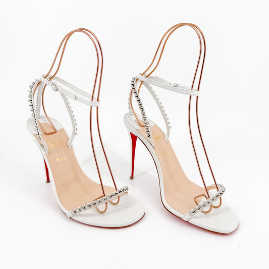 Christian Louboutin So Me 100 Sandals in Bianco Kid Leather Size 38