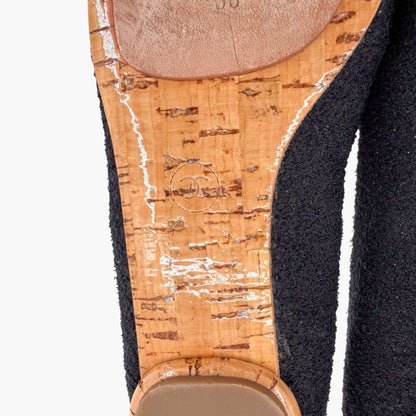 Chanel Crystal CC Ballet Flats Black Boucle Size 38