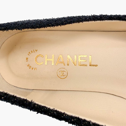 Chanel Crystal CC Ballet Flats Black Boucle Size 38