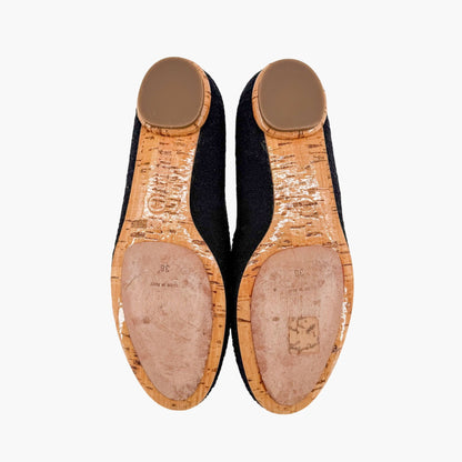 Chanel Crystal CC Ballet Flats Black Boucle Size 38