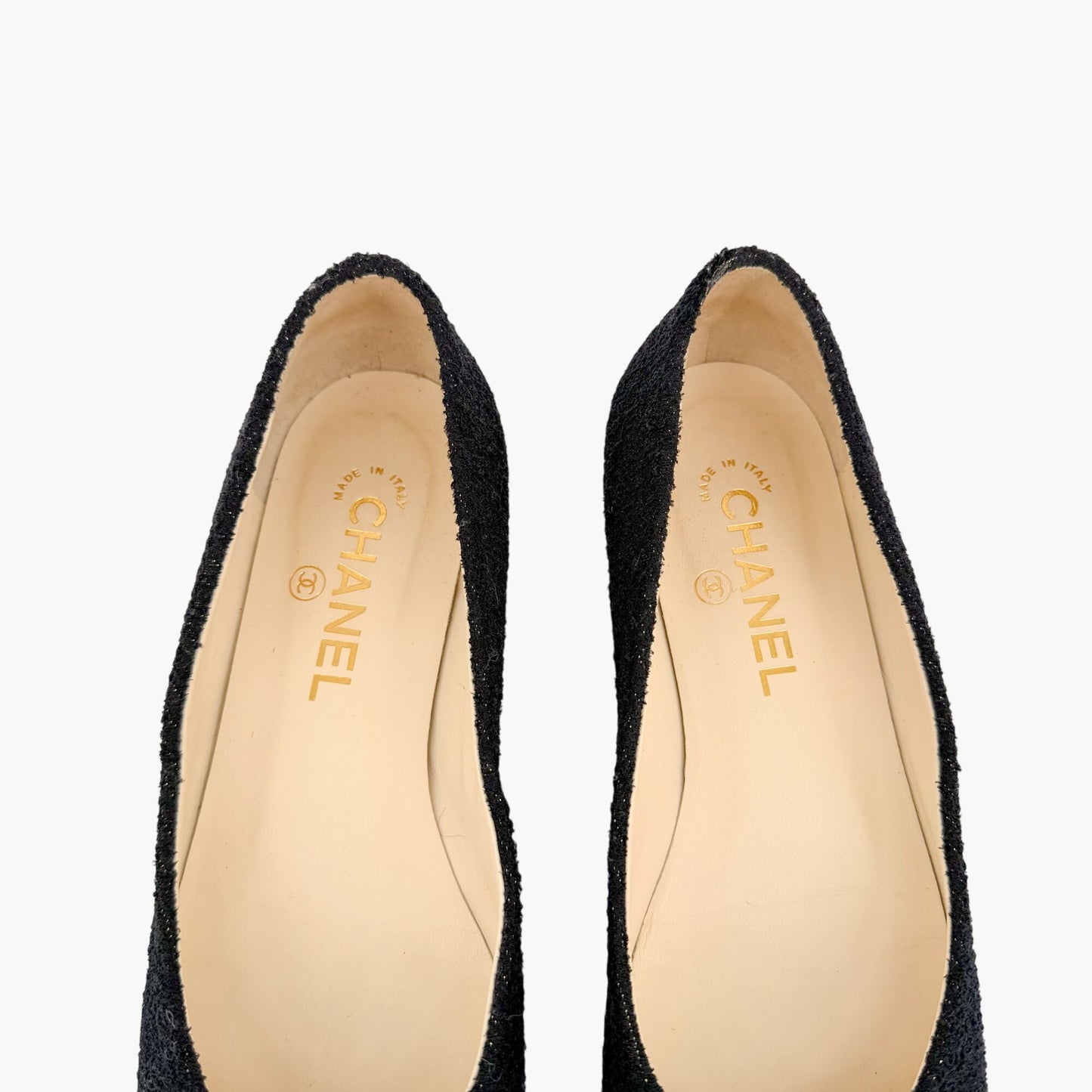 Chanel Crystal CC Ballet Flats Black Boucle Size 38