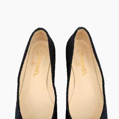 Chanel Crystal CC Ballet Flats Black Boucle Size 38