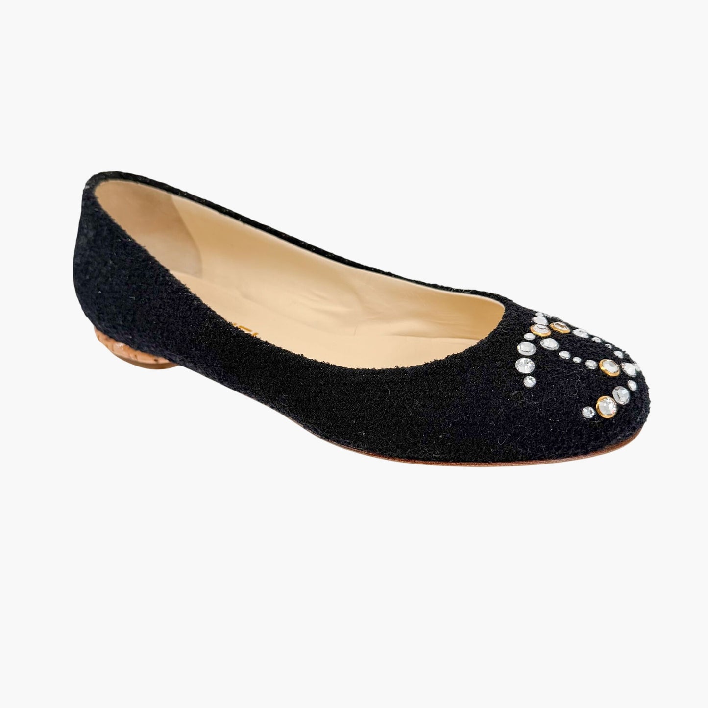 Chanel Crystal CC Ballet Flats Black Boucle Size 38