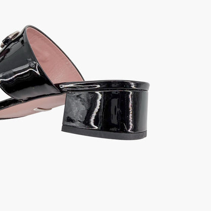 Gucci Lilane Horsebit Thong Sandals Black Patent Size 37