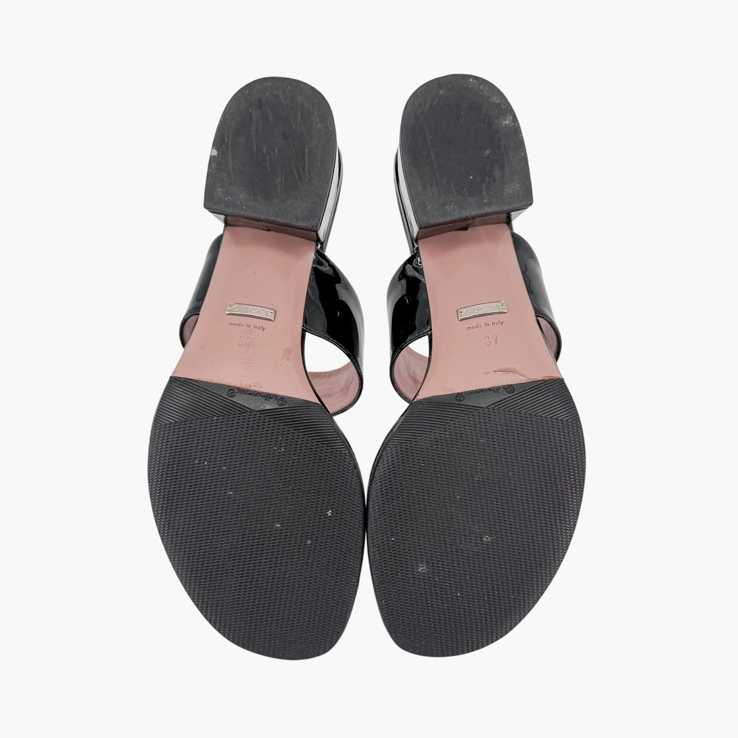 Gucci Lilane Horsebit Thong Sandals Black Patent Size 37