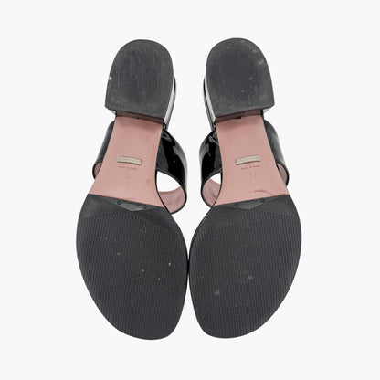 Gucci Lilane Horsebit Thong Sandals Black Patent Size 37