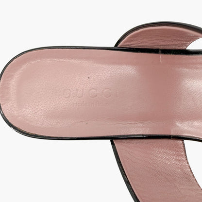 Gucci Lilane Horsebit Thong Sandals Black Patent Size 37