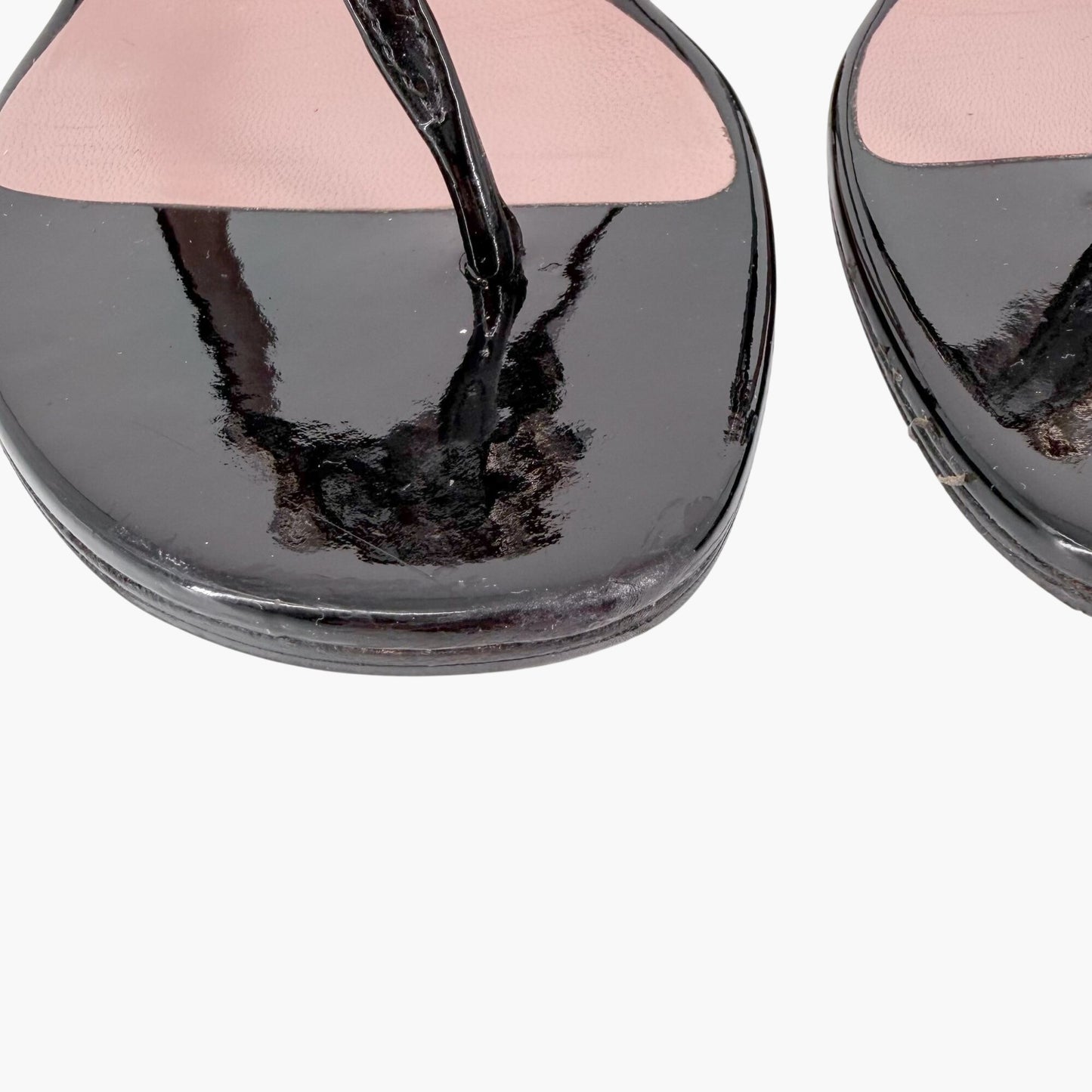 Gucci Lilane Horsebit Thong Sandals Black Patent Size 37