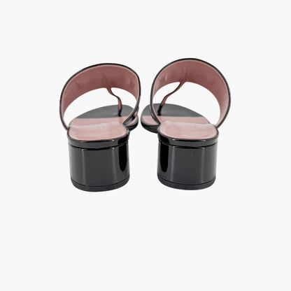 Gucci Lilane Horsebit Thong Sandals Black Patent Size 37