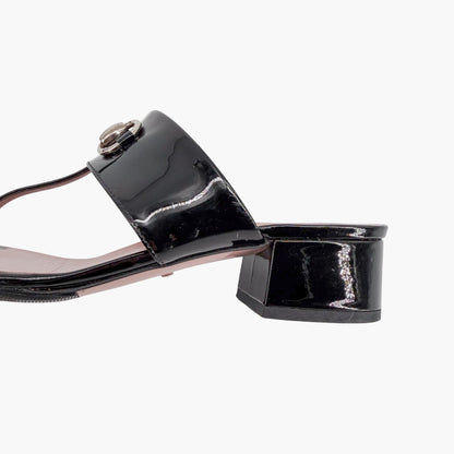 Gucci Lilane Horsebit Thong Sandals Black Patent Size 37