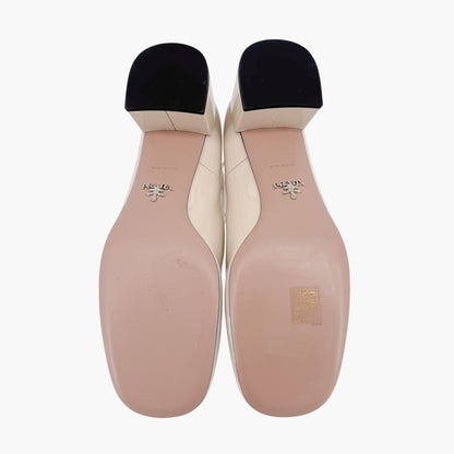 Prada Decolette Logo Mary Jane Pumps in Beige Patent Leather Size 40