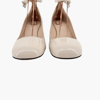 Prada Decolette Logo Mary Jane Pumps in Beige Patent Leather Size 40