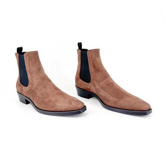 Prada Snip Toe Chelsea Ankle Boots in Brown Suede – Size 38