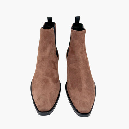 Prada Snip Toe Chelsea Ankle Boots in Brown Suede – Size 38