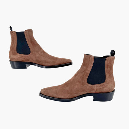 Prada Snip Toe Chelsea Ankle Boots in Brown Suede – Size 38