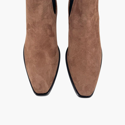 Prada Snip Toe Chelsea Ankle Boots in Brown Suede – Size 38