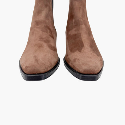 Prada Snip Toe Chelsea Ankle Boots in Brown Suede – Size 38