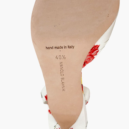 Manolo Blahnik Carolyne 50 Floral Satin Slingback Heels Size 40.5