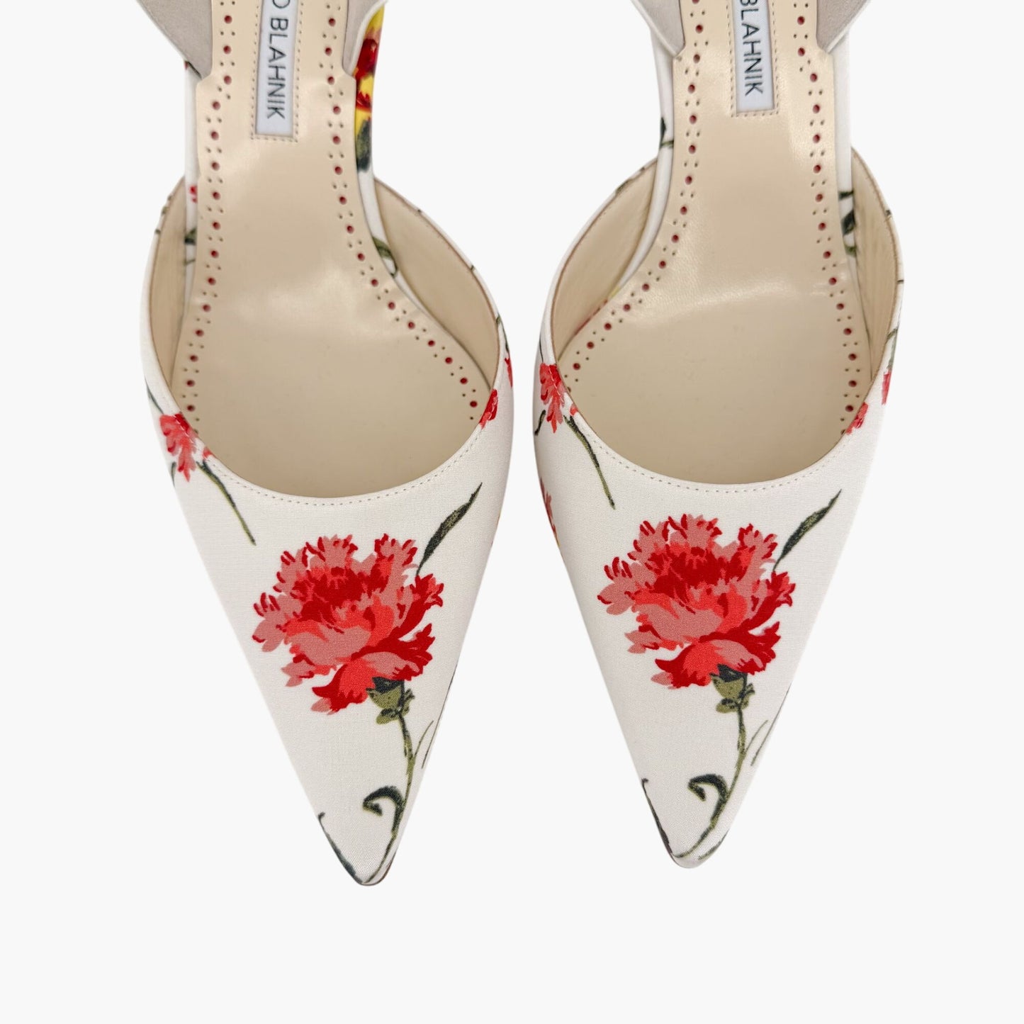 Manolo Blahnik Carolyne 50 Floral Satin Slingback Heels Size 40.5