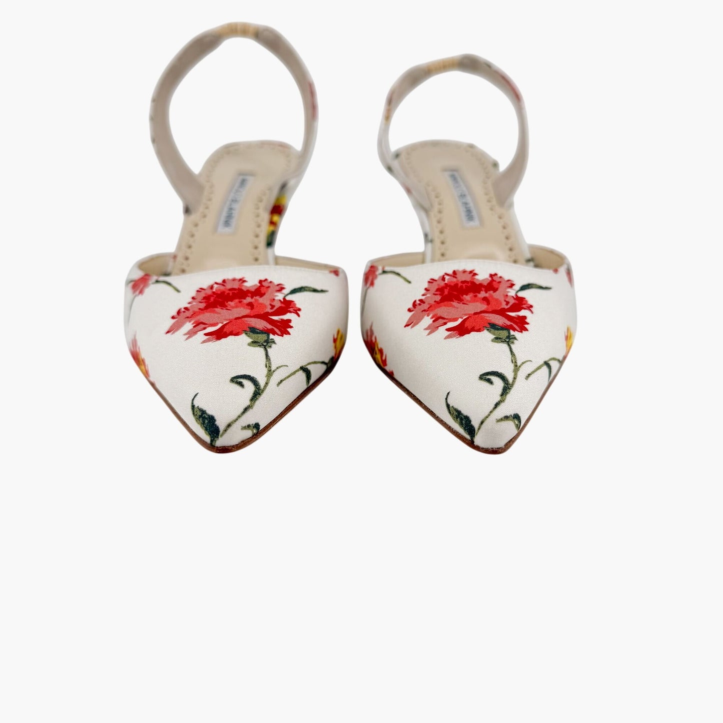 Manolo Blahnik Carolyne 50 Floral Satin Slingback Heels Size 40.5