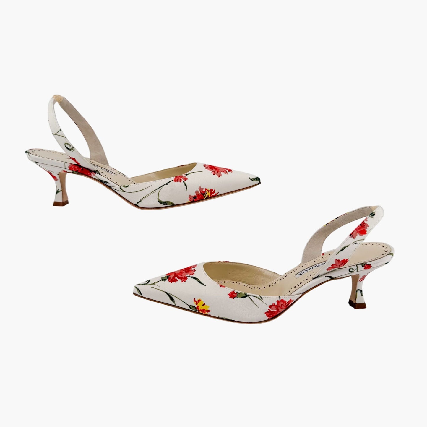 Manolo Blahnik Carolyne 50 Floral Satin Slingback Heels Size 40.5