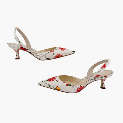 Manolo Blahnik Carolyne 50 Floral Satin Slingback Heels Size 40.5