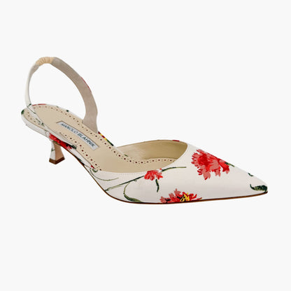 Manolo Blahnik Carolyne 50 Floral Satin Slingback Heels Size 40.5