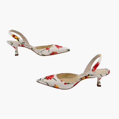 Manolo Blahnik Carolyne 50 Floral Satin Slingback Heels Size 40.5