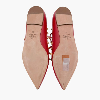 Valentino Rockstud Cage Ballet Flats Red Leather Size 38