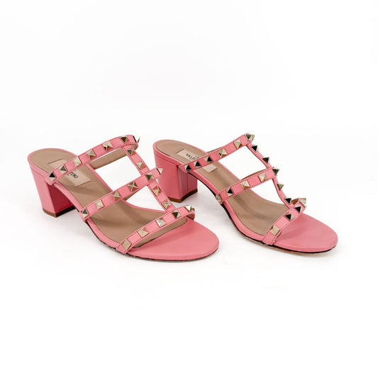 Valentino Rockstud Cage Mule Sandals Pink Size 38