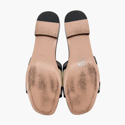 Gucci Jane Black & White Embroidered Slide Sandals Size 39