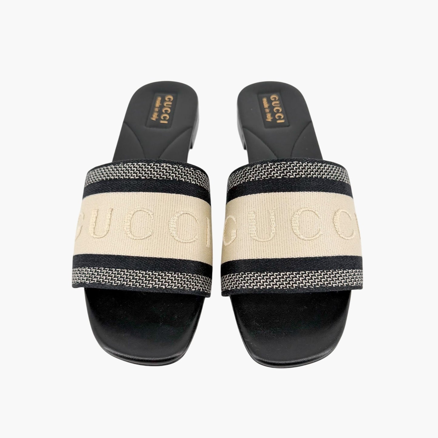 Gucci Jane Black & White Embroidered Slide Sandals Size 39