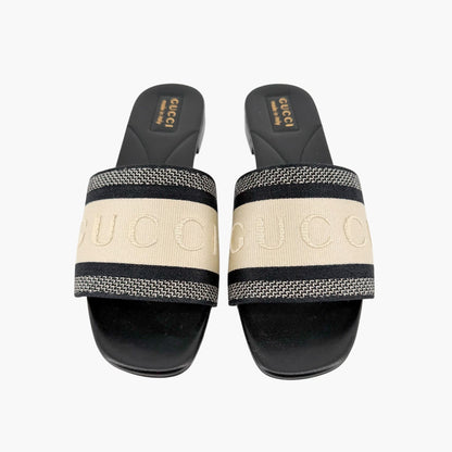 Gucci Jane Black & White Embroidered Slide Sandals Size 39