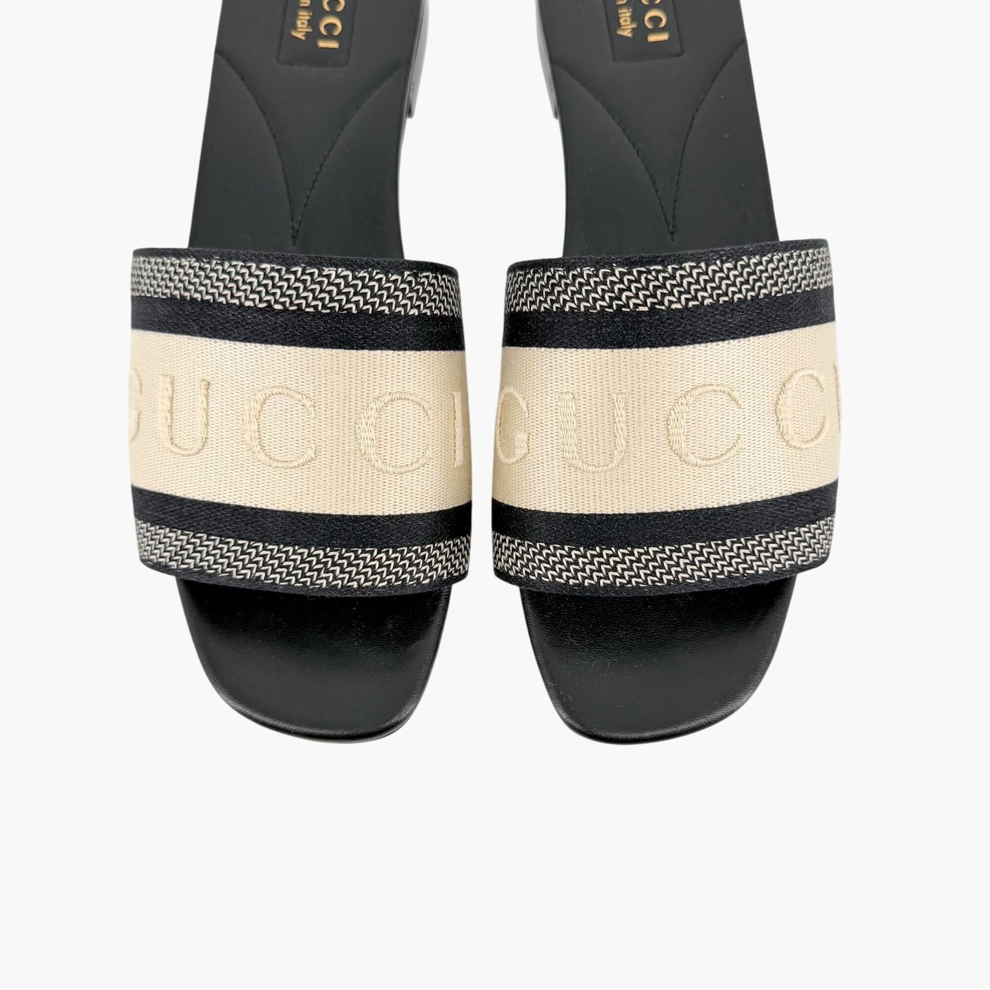 Gucci Jane Black & White Embroidered Slide Sandals Size 39