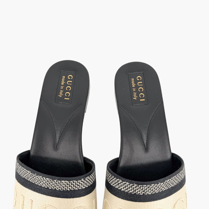 Gucci Jane Black & White Embroidered Slide Sandals Size 39