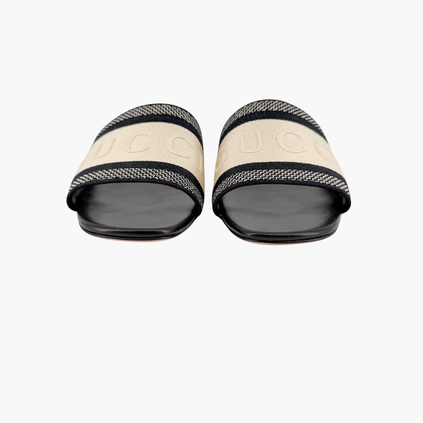 Gucci Jane Black & White Embroidered Slide Sandals Size 39