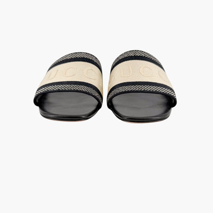Gucci Jane Black & White Embroidered Slide Sandals Size 39