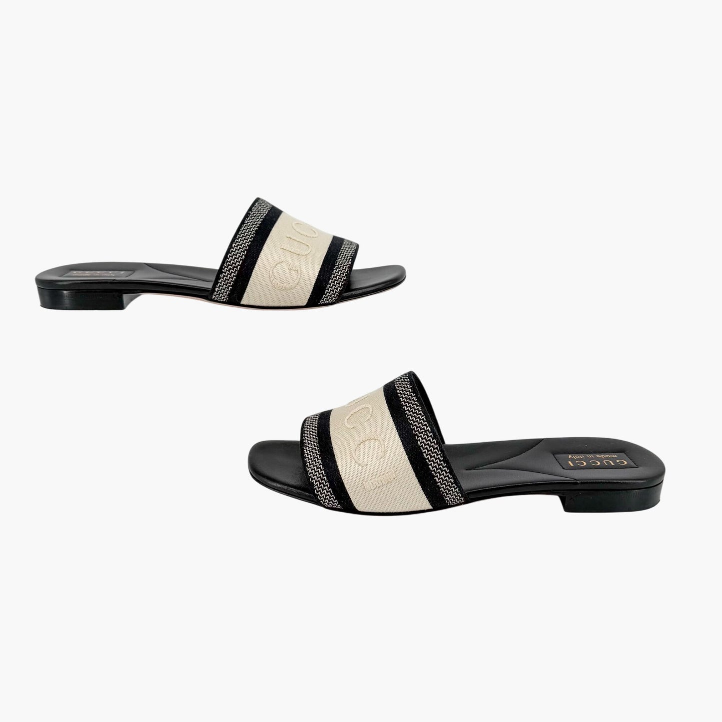 Gucci Jane Black & White Embroidered Slide Sandals Size 39