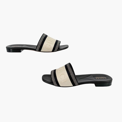 Gucci Jane Black & White Embroidered Slide Sandals Size 39