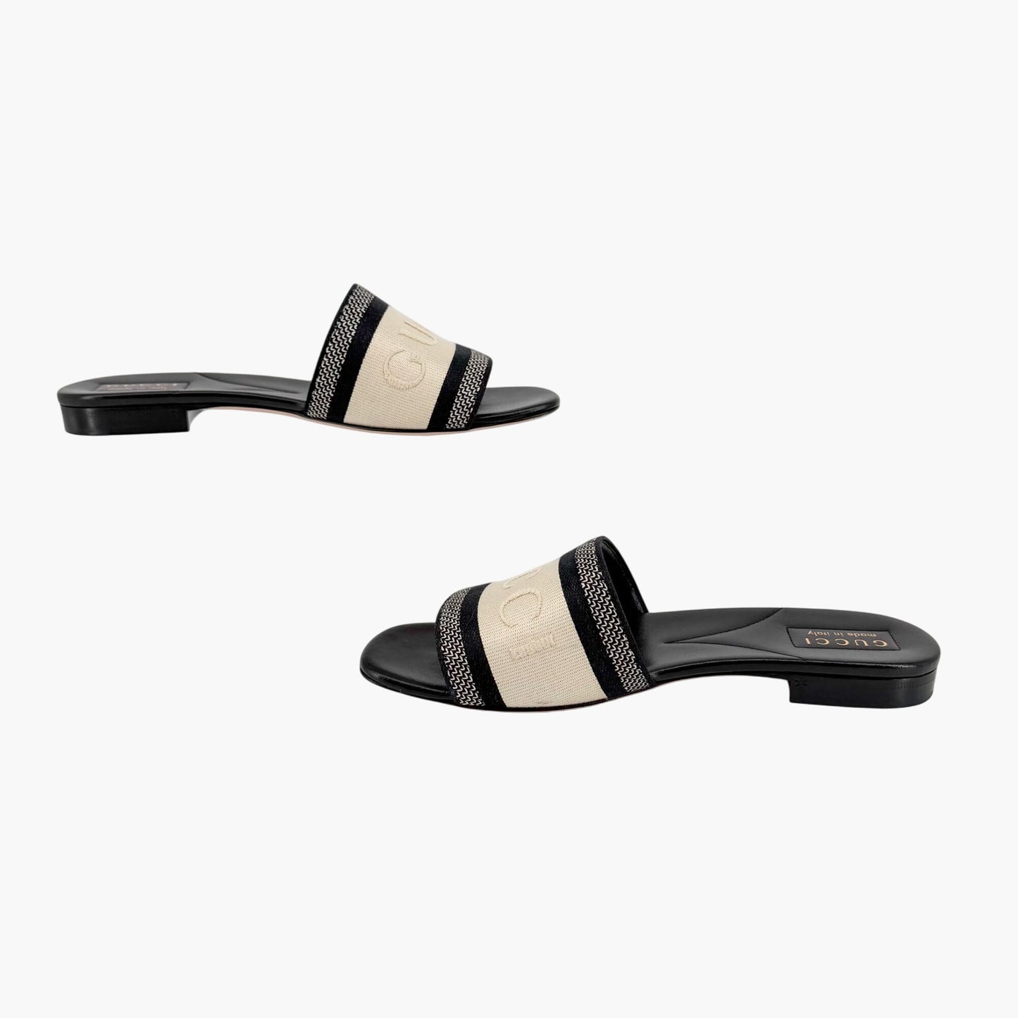 Gucci Jane Black & White Embroidered Slide Sandals Size 39