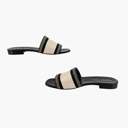 Gucci Jane Black & White Embroidered Slide Sandals Size 39