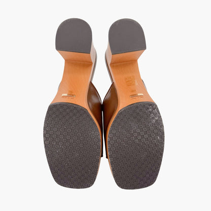 Gucci Houdan Horsebit Platform Mule Sandals in Brown Leather Size 40.5