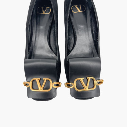 Valentino Garavani VLogo Block Heel Pumps Black Suede – Size 38.5