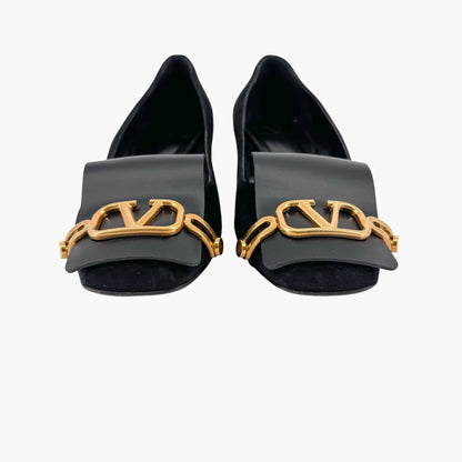 Valentino Garavani VLogo Block Heel Pumps Black Suede – Size 38.5