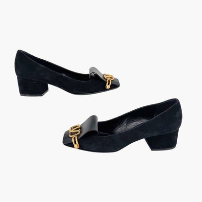 Valentino Garavani VLogo Block Heel Pumps Black Suede – Size 38.5
