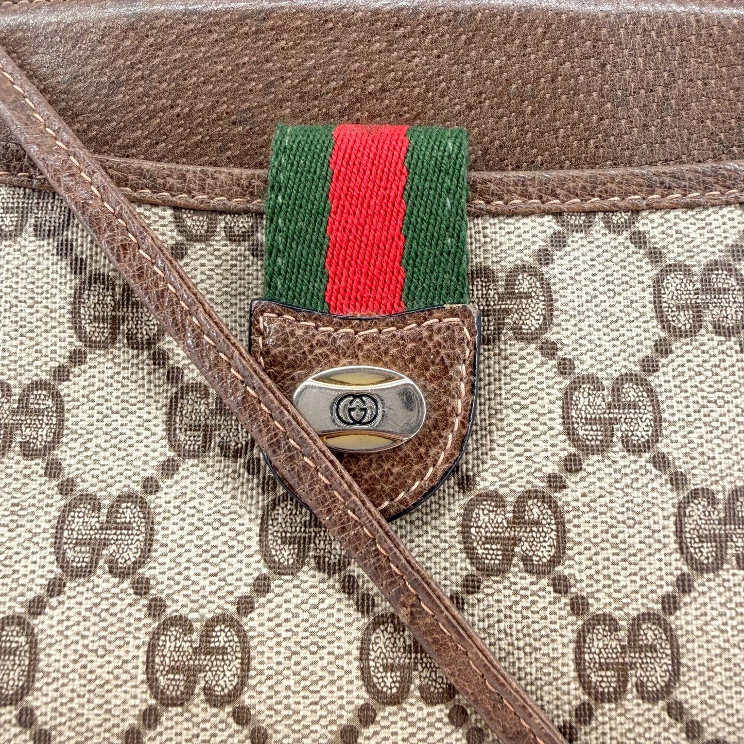 Gucci Sherry Web Stripe Shoulder Bag Beige GG Canvas
