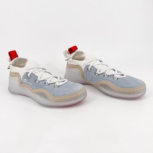 Christian Louboutin Arpoador Sneakers in Light Blue Suede with Red Soles – Size 39.5