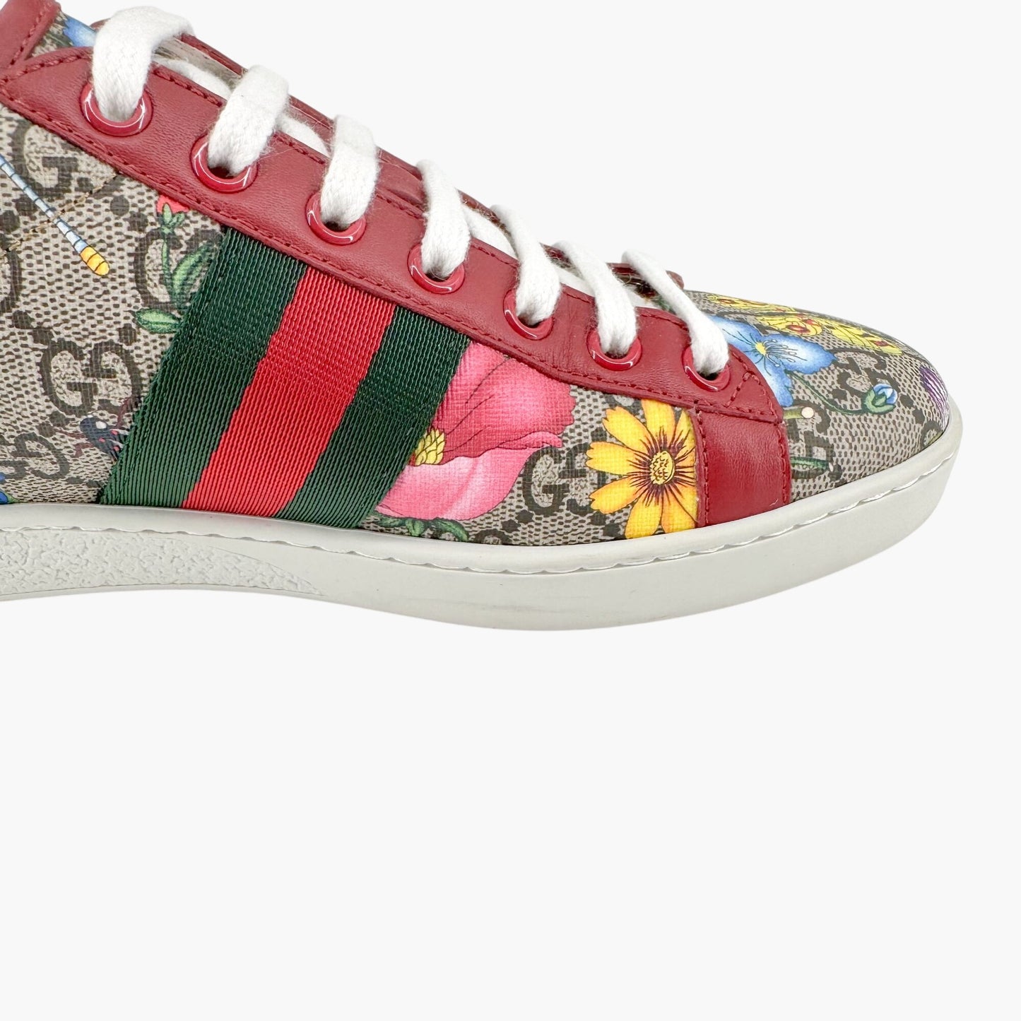 Gucci Ace Supreme Flora Sneaker in Floral Beige GG Monogram Canvas Size 37.5