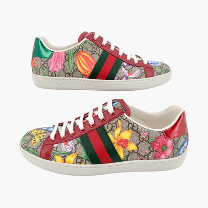 Gucci Ace Supreme Flora Sneaker in Floral Beige GG Monogram Canvas Size 37.5