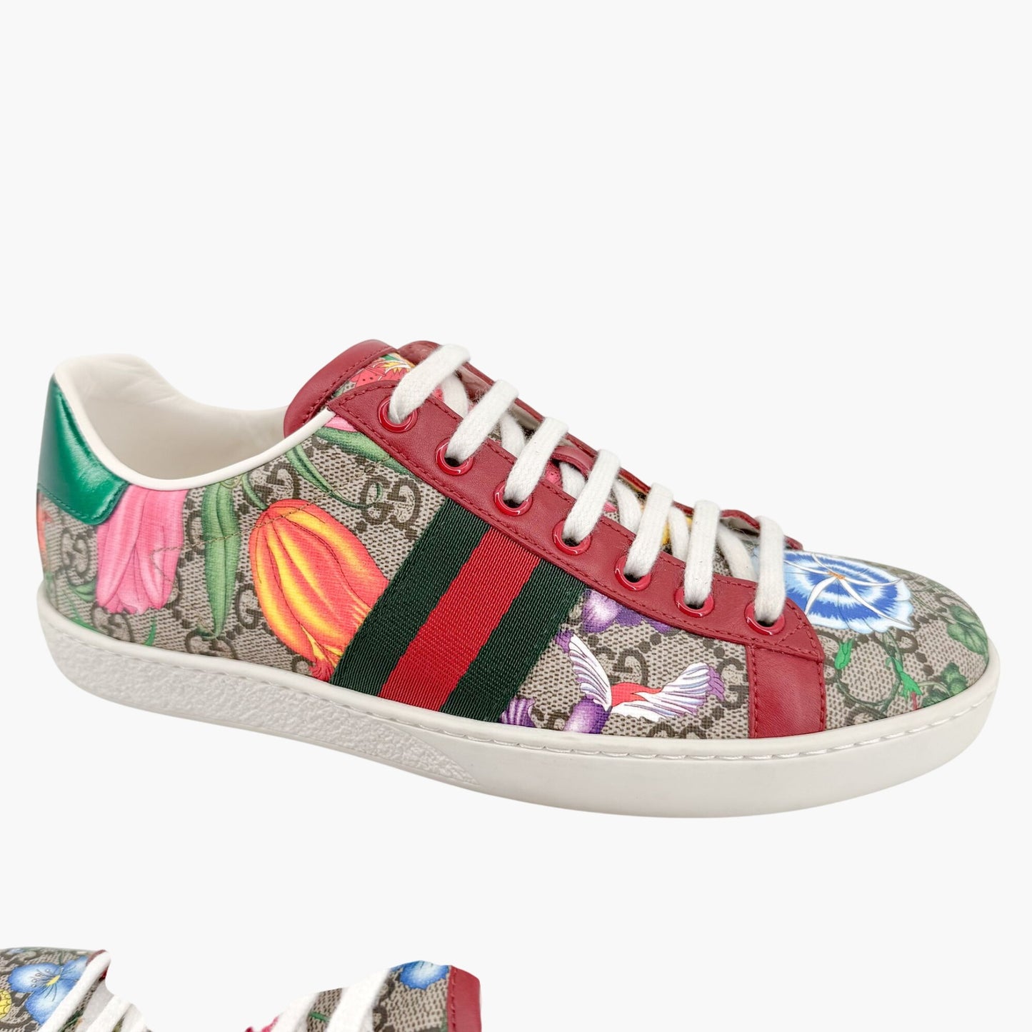 Gucci Ace Supreme Flora Sneaker in Floral Beige GG Monogram Canvas Size 37.5